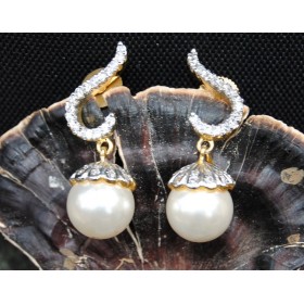 Delicate Diamond Pearl Drop Earrings